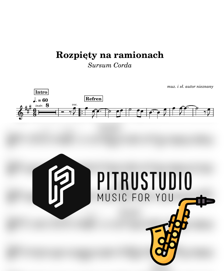 rozpięty na ramionach nuty sax alt