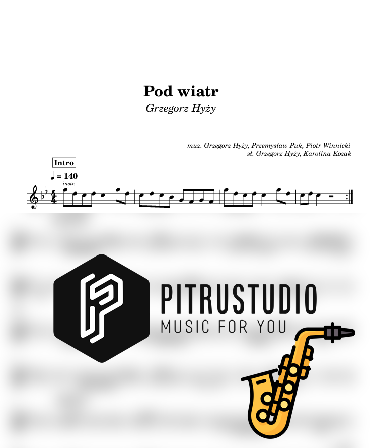Grzegorz Hyży - Pod wiatr pod wiatr nuty sax alt